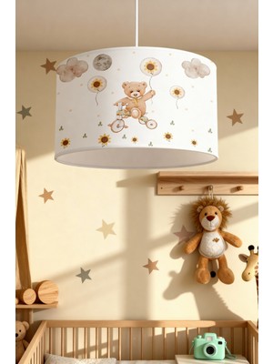 PremiumPort Çocuk Odası Avizesi, Bisikletli Ayıcık ve Papatya Desenli, Şık ve Renkli