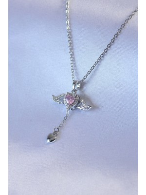İsingir Shopping Çelik Gümüş Renk Kanatlı Figür Zirkon Taş Detay Kadın Kolye