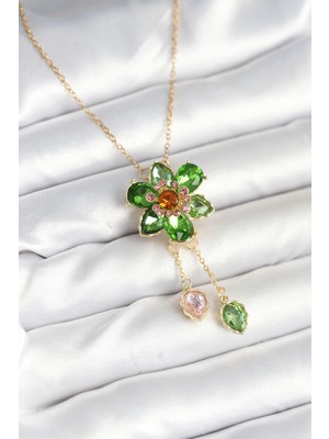 İsingir Shopping Çelik Zincir Gold Renk Çiçek Model Sallantılı Kadın Kolye