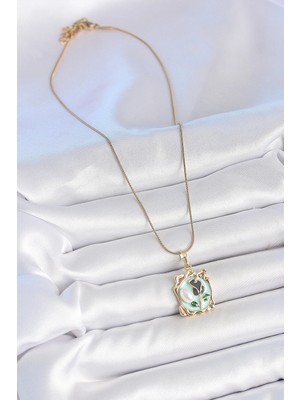İsingir Shopping Çelik Gold Renk Zincir Mineli Çiçek Işlemeli Inci Detay Portre Model Kadın K