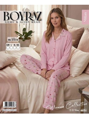 Boyraz ML-01518 Kadın Uzun Kol Boydan Düğmeli Pijama Takımı