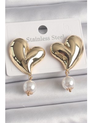 İsingir Shopping Pirinç Gold Renk Model Sallantı Inci Detay Kadın Küpe