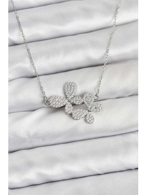İsingir Shopping Çelik Zincir Gümüş Renk Zirkon Taşlı Model Kadın Kolye