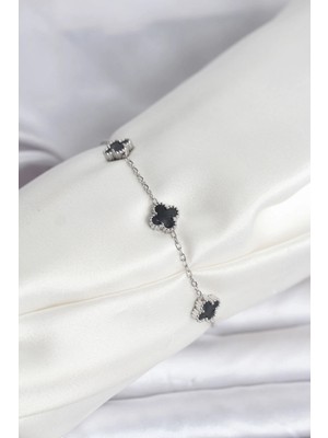 İsingir Shopping Çelik Gümüş Renk Siyah Baby Boy Yonca Bileklik