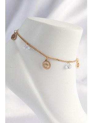 İsingir Shopping Çelik Gold Renk Zirkon Taşlı Yıldızlı Halhal