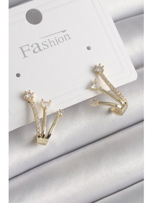 İsingir Shopping Pirinç Gold Renk Zirkon Taşlı Kadın Küpe