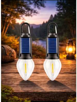 Mr 2’li Set Güneş Enerjili LED Kamp Lambası – USB Şarjlı, Taşınabilir Askılı 3 Mod Bahçe Aydınlatma LED  Işık