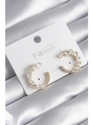 İsingir Shopping Pirinç Gold Renk Zirkon Taşlı Kadın Küpe