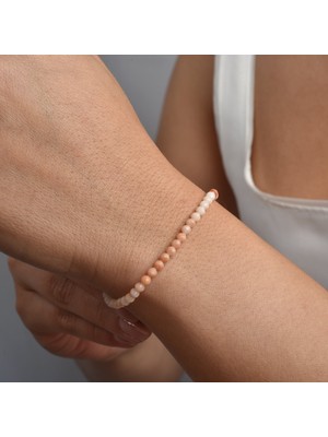 Nox Jewelry 14 Ayar Altın Kaplama Doğal Pembe Opal Taşlı Gümüş Bileklik - Minimal Zarif Tasarım