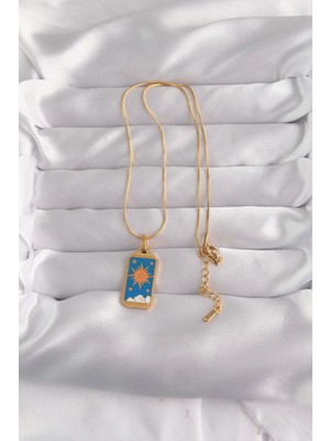 İsingir Shopping Çelik Gold Renk Mineli Güneş Model Tarot Kolye