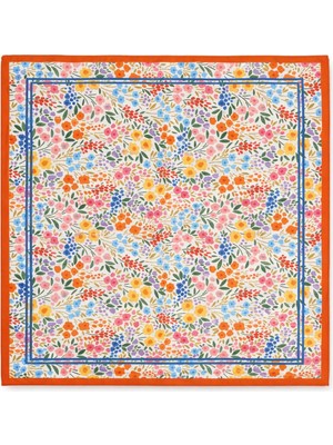 Nergis Collection Turuncu Çiçek Desenli 55X55 cm Fular – Renkli Yazlık Kadın Boyun Fuları