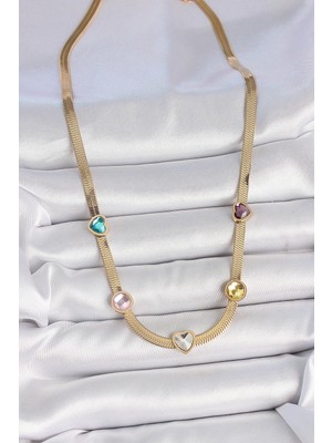 İsingir Shopping Çelik Gold Renk Italyan Zincir Renkli Zirkon Taşlı Figür Kadın Kolye