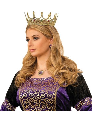 İsingir Shopping Taşlı Rönesans Kostümlü Kraliyet Ortaçağ Altın Kraliçe Prenses Tacı