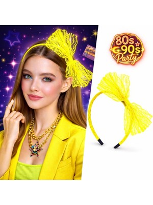 İsingir Shopping 80’ler 90’lar Neon Sarı Dantel Taç Fiyonklu