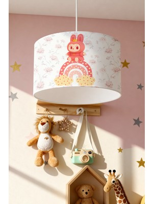 PremiumPort Pembe Çiçek Gökkuşaklı Pofi Desenli Çocuk Odası Avize