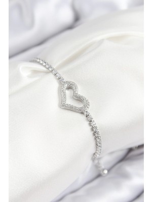 İsingir Shopping Pirinç Zirkon Taşlı Model Gümüş Renk Asansörlü Kadın Bileklik