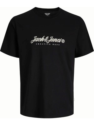 Jack Jones Jormontauk Type Front Tee Cn Erkek Siyah Tshirt 12290887-02