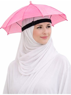 Eleven Markets Hac ve Umre Kafa Şemsiyesi - Güneşten Koruyucu Pratik Şapka Şemsiye - Pembe