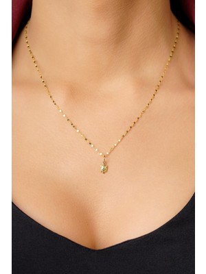 Fiyonk Kuyumculuk 14 Ayar Altın Kaplumbağa Detaylı Aynalı Zincir Kolye