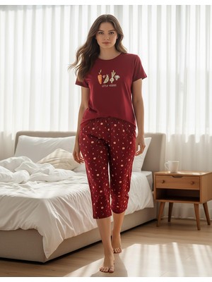 Mihra Kadın %100 Pamuk Bisiklet Yaka Kısa Kol Kapri  Pijama Takımı 90787KK - 1 Adet