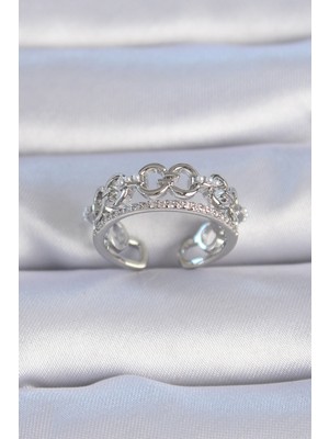 isiltikidsmoda Pirinç Gümüş Renk Zirkon Taşlı Inci Detay Kadın Yüzük