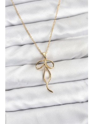 Youday Accessories 316L Çelik Zincir Gold Renk Fiyonk Model Kadın Kolye