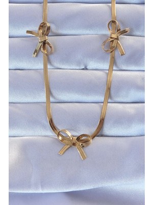 Youday Accessories 316L Çelik Altın Renk Italyan Zincirli Fiyonk Kolye