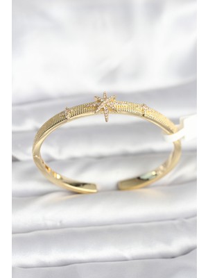 Youday Accessories Pirinç Gold Renk Kutup Yıldızı Model Kadın Kelepçe Bileklik