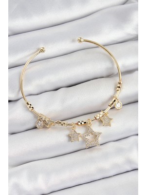 Youday Accessories Pirinç Zirkon Taşlı Yıldız Model Gold Renk Charm Bileklik