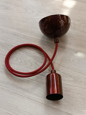 PremiumPort E27 Bordo Renk Duy Kılıflı 1m Kumaş Kablo Tavan Kanca Rozanslı Sarkan Tesisat