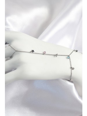 Youday Accessories Pirinç Renkli Zirkon Taşlı Sallantılı Yıldızlı Model Gümüş Renk Kadın Şahmeran