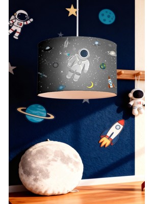 PremiumPort Gri Uzay Temalı Çocuk Odası Avizesi, Sevimli Astronot Deseni