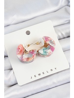 Youday Accessories Pirinç Mermer Desenli Vintage Yarım Halka Model Gold Renk Kadın Küpe