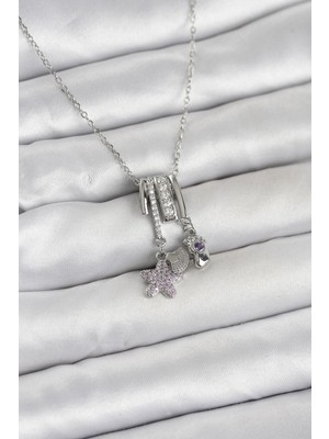 Youday Accessories 316L Çelik Gümüş Zirkon Taşlı Deniz Tema Charmlı Kadın Kolye