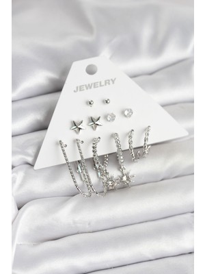 Youday Accessories Pirinç Gümüş Renk Küpe Seti 6'LI