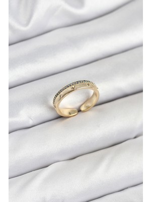 Youday Accessories Pirinç Gold Renk Sıralı Zirkon Taşlı Kutup Yıldızı Model Kadın Yüzük