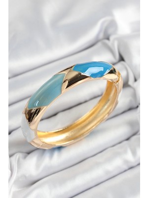 Youday Accessories Pirinç Mavi Beyaz Mineli Baklava Model Gold Renk Kadın Kelepçe