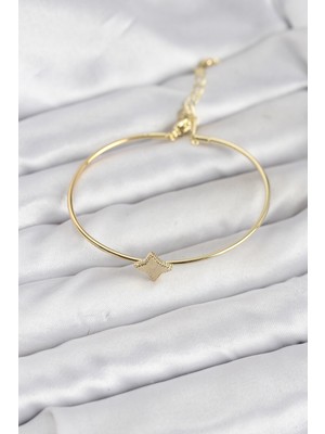 Youday Accessories Gold Renk Pirinç Köşeli Yonca Model Kadın Bileklik