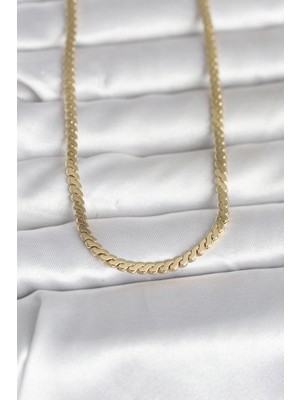 Youday Accessories cm 14K Gold Renk Yassı Ezme Zincir Model 60 cm Kadın Kolye