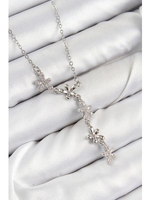 Youday Accessories 316L Çelik Zirkon Taşlı Çiçek Model Gümüş Renk Kadın Kolye