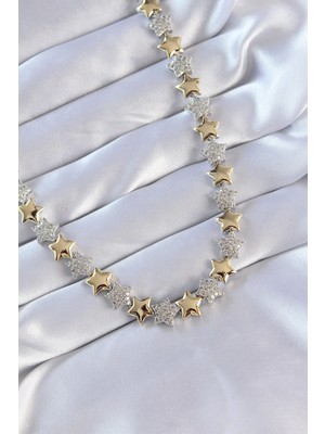 Youday Accessories Vip Seri Pirinç Çift Renk Zirkon Taşlı Yıldız Tasarımlı Kolye