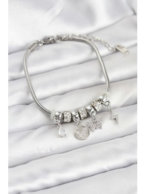 Youday Accessories Pirinç Gümüş Renk Kelebek Charmlı Kadın Bileklik