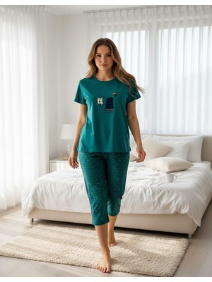 Mihra Kadın %100 Pamuk Bisiklet Yaka Kısa Kol Kapri  Pijama Takımı 90787P - 1 Adet