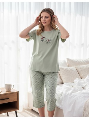 Mihra Kadın %100 Pamuk Bisiklet Yaka Kısa Kol Kapri  Pijama Takımı 90787Y - 1 Adet