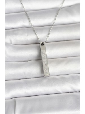 316L Çelik Gümüş Renk Ayetel Kürsi Yazılı Bar Çubuk Kolye - Lisinya