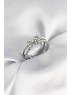 isiltikidsmoda Gümüş Renk Incili Zirkon Taşlı Düğüm Kadın Yüzük