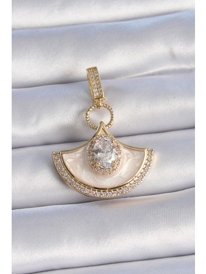 Youday Accessories Pirinç Gold Renk Zirkon Taş Detaylı Beyaz Mineli Ajda Charm