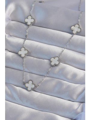 Youday Accessories 316L Çelik Gümüş Renk Beyaz Sedefli Yonca Kolye