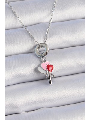 Youday Accessories 316L Çelik Gümüş Renk Renkli Kalp Figür Charm Model Kadın Kolye