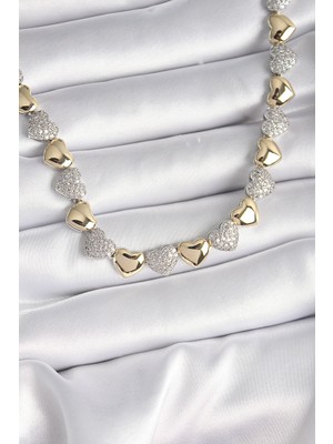 Youday Accessories Pirinç Mix Renk Zirkon Taşlı Kalp Model Vıp Exclusive Seri Kadın Kolye